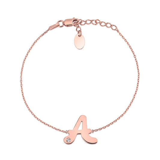 Initial Bracelet in Rose Gold Plated Sterling Silver with CZ Letters by Massete