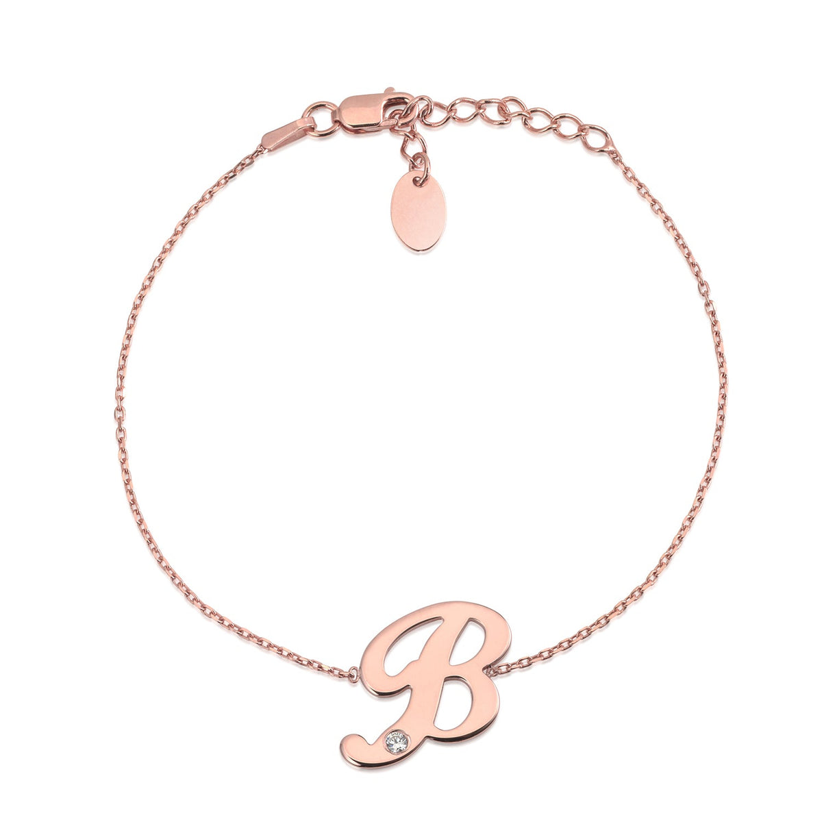 Initial Bracelet in Rose Gold Plated Sterling Silver with CZ Letters by Massete