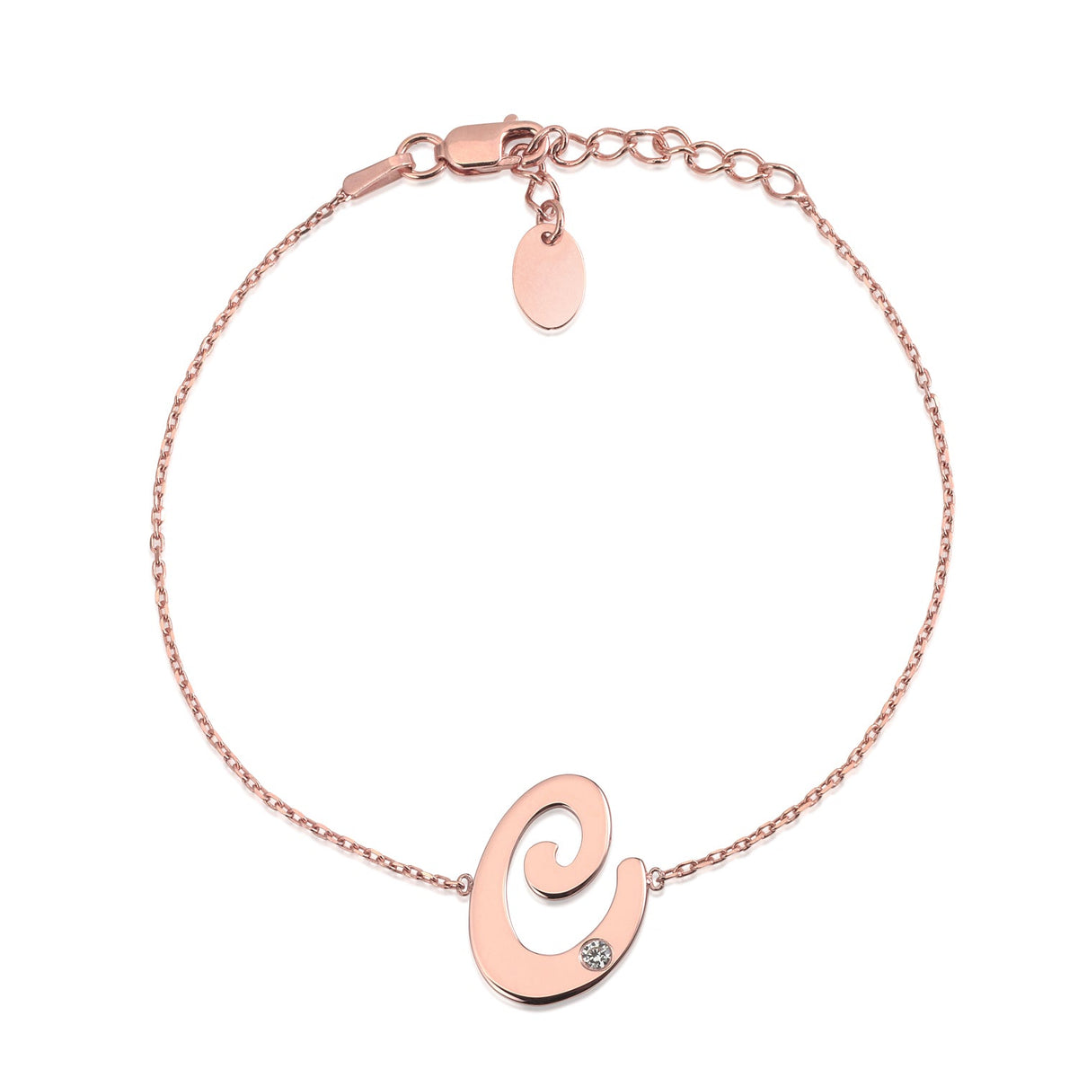 Initial Bracelet in Rose Gold Plated Sterling Silver with CZ Letters by Massete