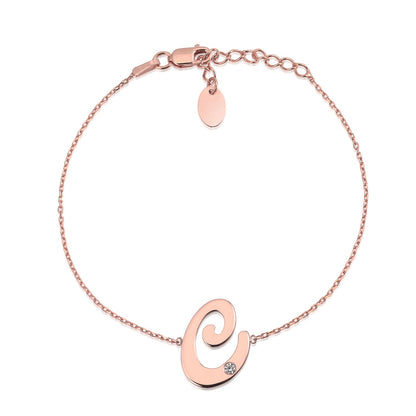 Initial Bracelet in Rose Gold Plated Sterling Silver with CZ Letters by Massete