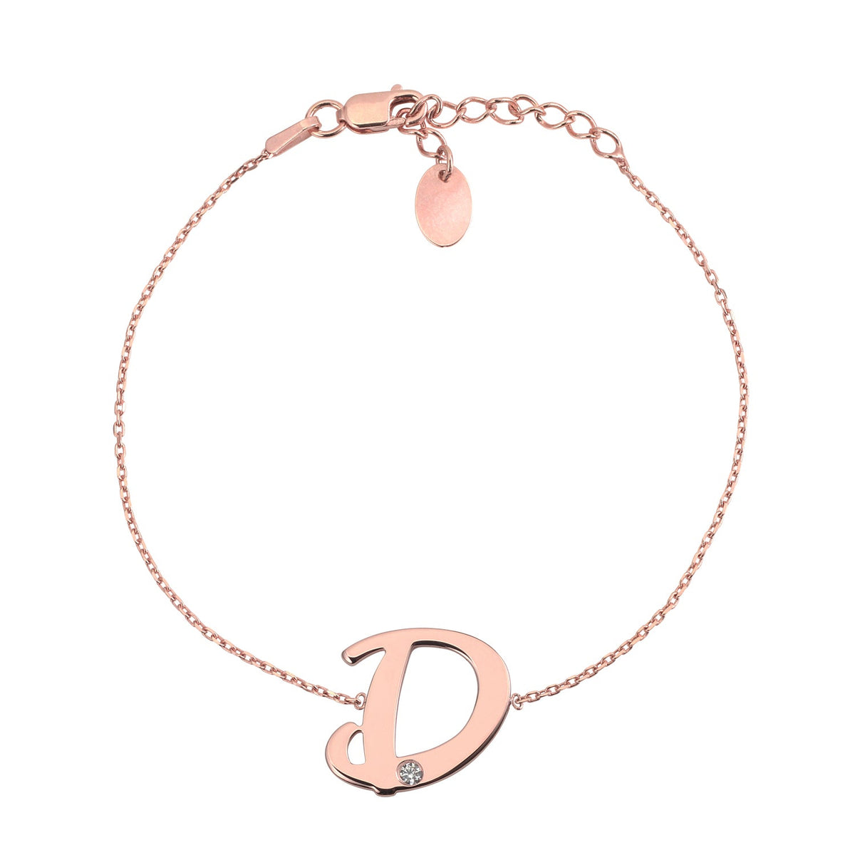 Initial Bracelet in Rose Gold Plated Sterling Silver with CZ Letters by Massete