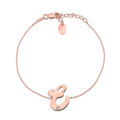 Initial Bracelet in Rose Gold Plated Sterling Silver with CZ Letters by Massete