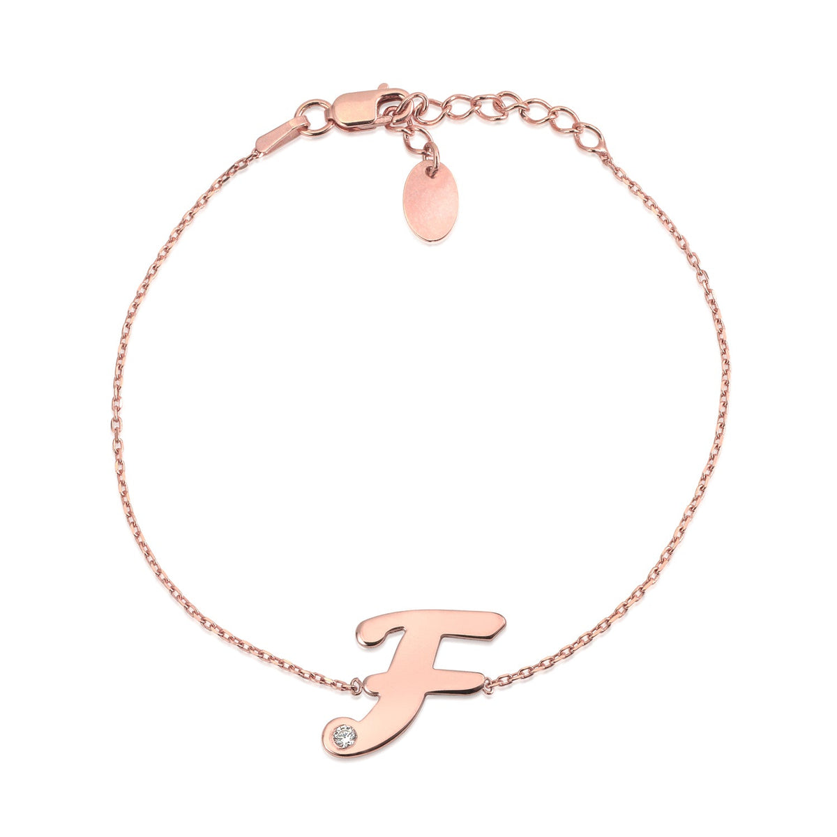 Initial Bracelet in Rose Gold Plated Sterling Silver with CZ Letters by Massete