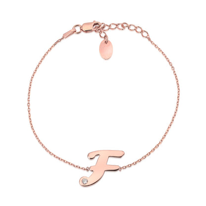 Initial Bracelet in Rose Gold Plated Sterling Silver with CZ Letters by Massete