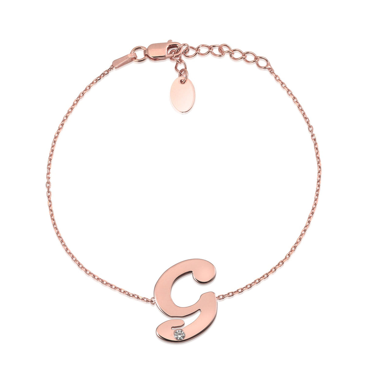 Initial Bracelet in Rose Gold Plated Sterling Silver with CZ Letters by Massete