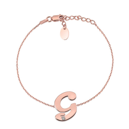 Initial Bracelet in Rose Gold Plated Sterling Silver with CZ Letters by Massete
