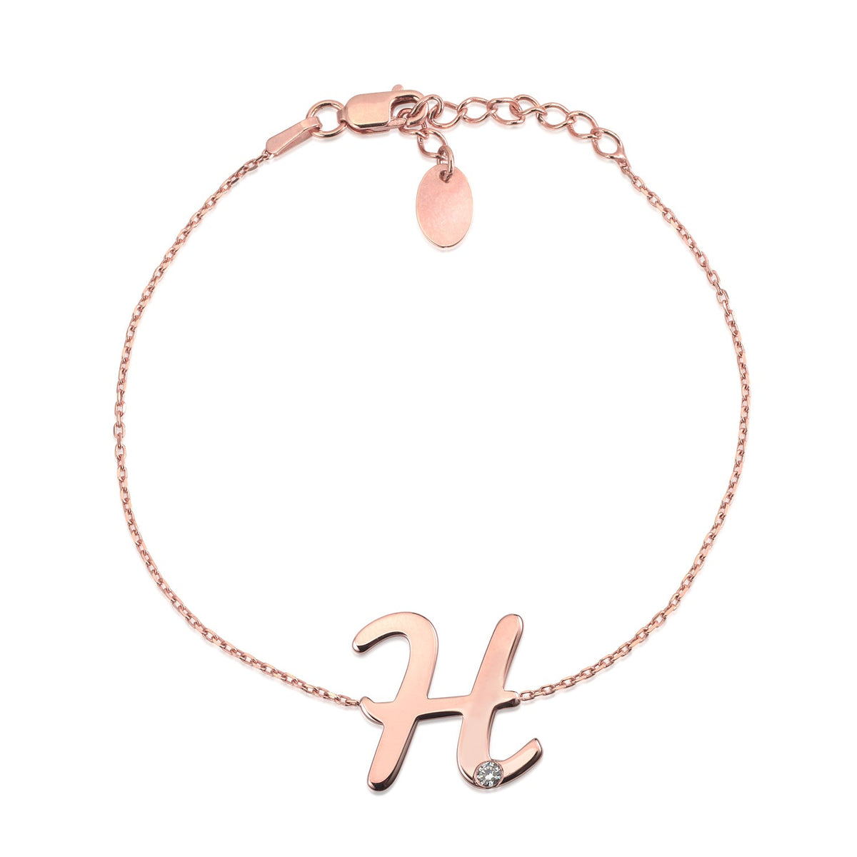 Initial Bracelet in Rose Gold Plated Sterling Silver with CZ Letters by Massete