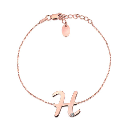 Initial Bracelet in Rose Gold Plated Sterling Silver with CZ Letters by Massete