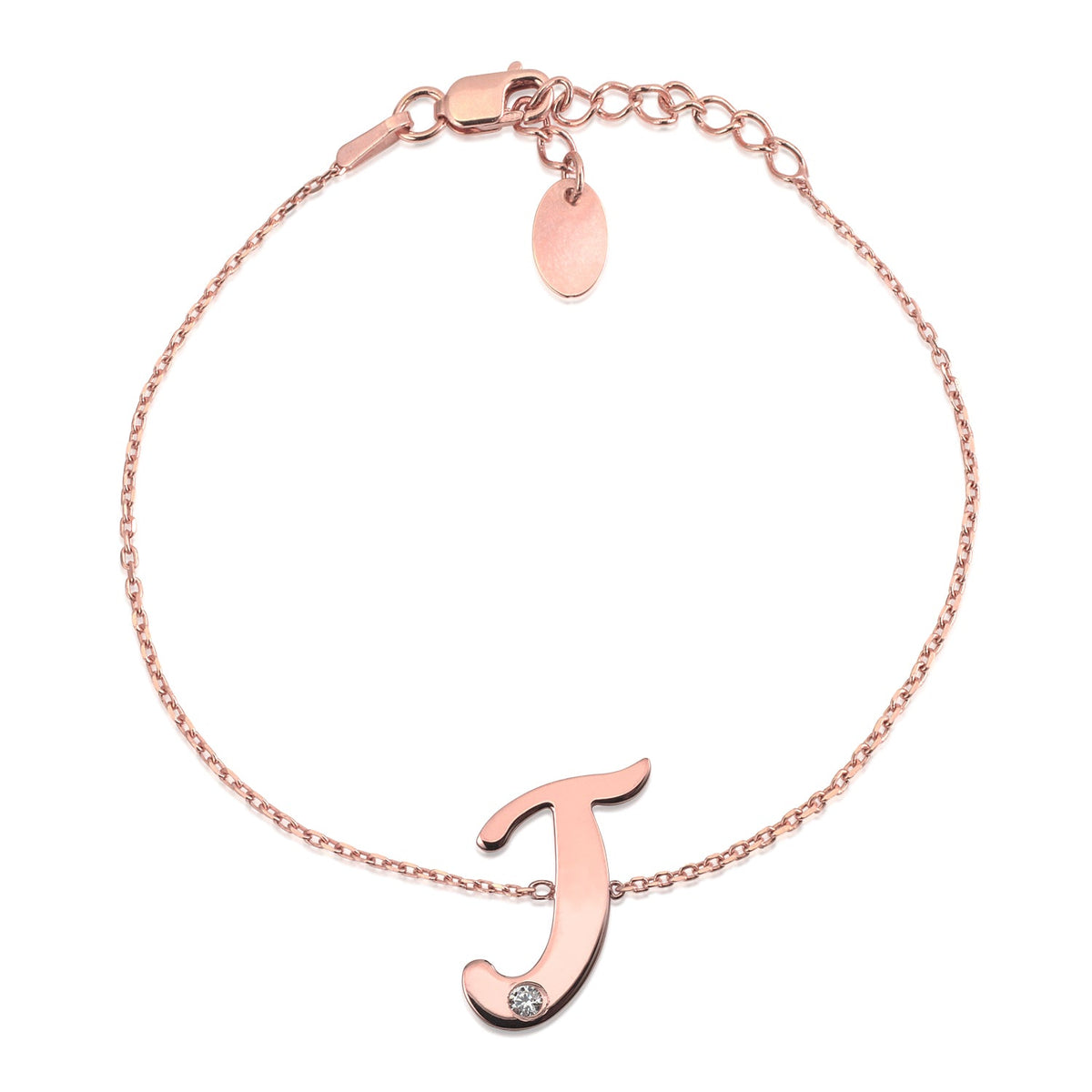 Initial Bracelet in Rose Gold Plated Sterling Silver with CZ Letters by Massete