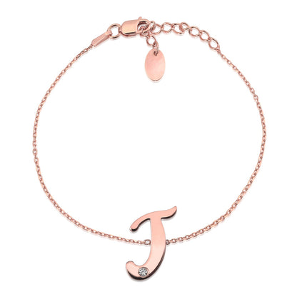 Initial Bracelet in Rose Gold Plated Sterling Silver with CZ Letters by Massete