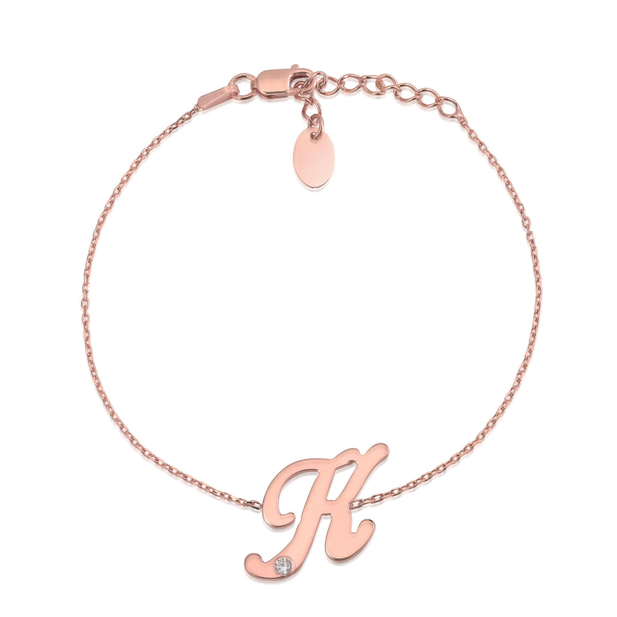 Initial Bracelet in Rose Gold Plated Sterling Silver with CZ Letters by Massete