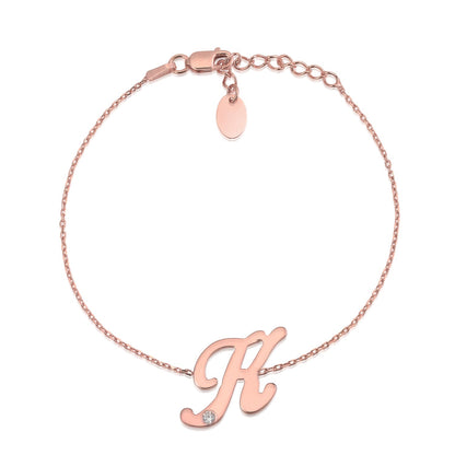 Initial Bracelet in Rose Gold Plated Sterling Silver with CZ Letters by Massete