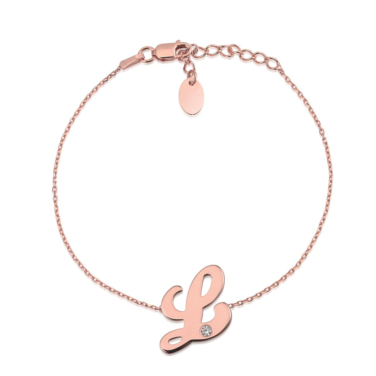 Initial Bracelet in Rose Gold Plated Sterling Silver with CZ Letters by Massete