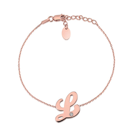 Initial Bracelet in Rose Gold Plated Sterling Silver with CZ Letters by Massete