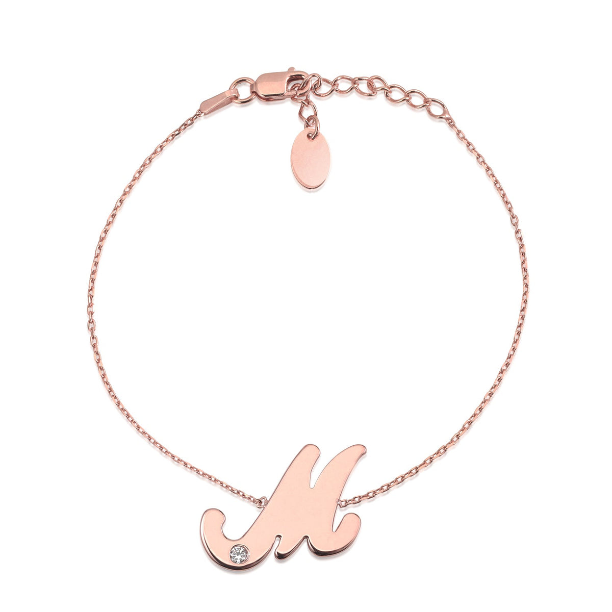 Initial Bracelet in Rose Gold Plated Sterling Silver with CZ Letters by Massete