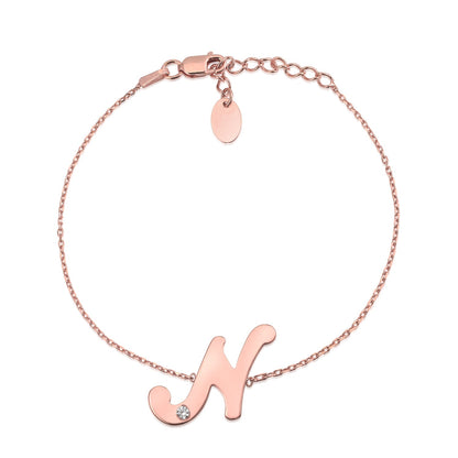 Initial Bracelet in Rose Gold Plated Sterling Silver with CZ Letters by Massete