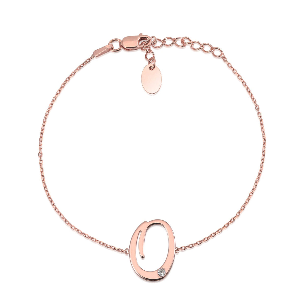 Initial Bracelet in Rose Gold Plated Sterling Silver with CZ Letters by Massete
