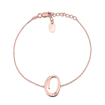 Initial Bracelet in Rose Gold Plated Sterling Silver with CZ Letters by Massete