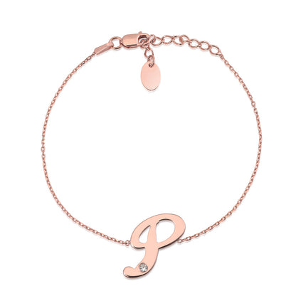 Initial Bracelet in Rose Gold Plated Sterling Silver with CZ Letters by Massete