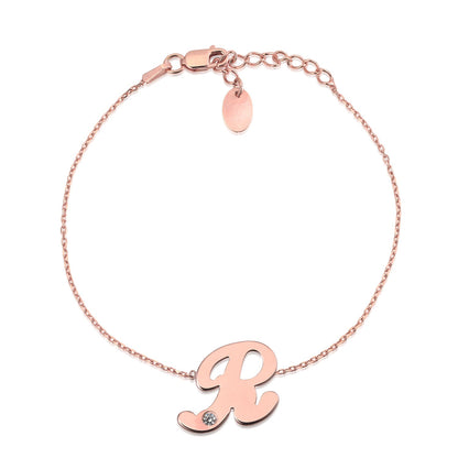 Initial Bracelet in Rose Gold Plated Sterling Silver with CZ Letters by Massete