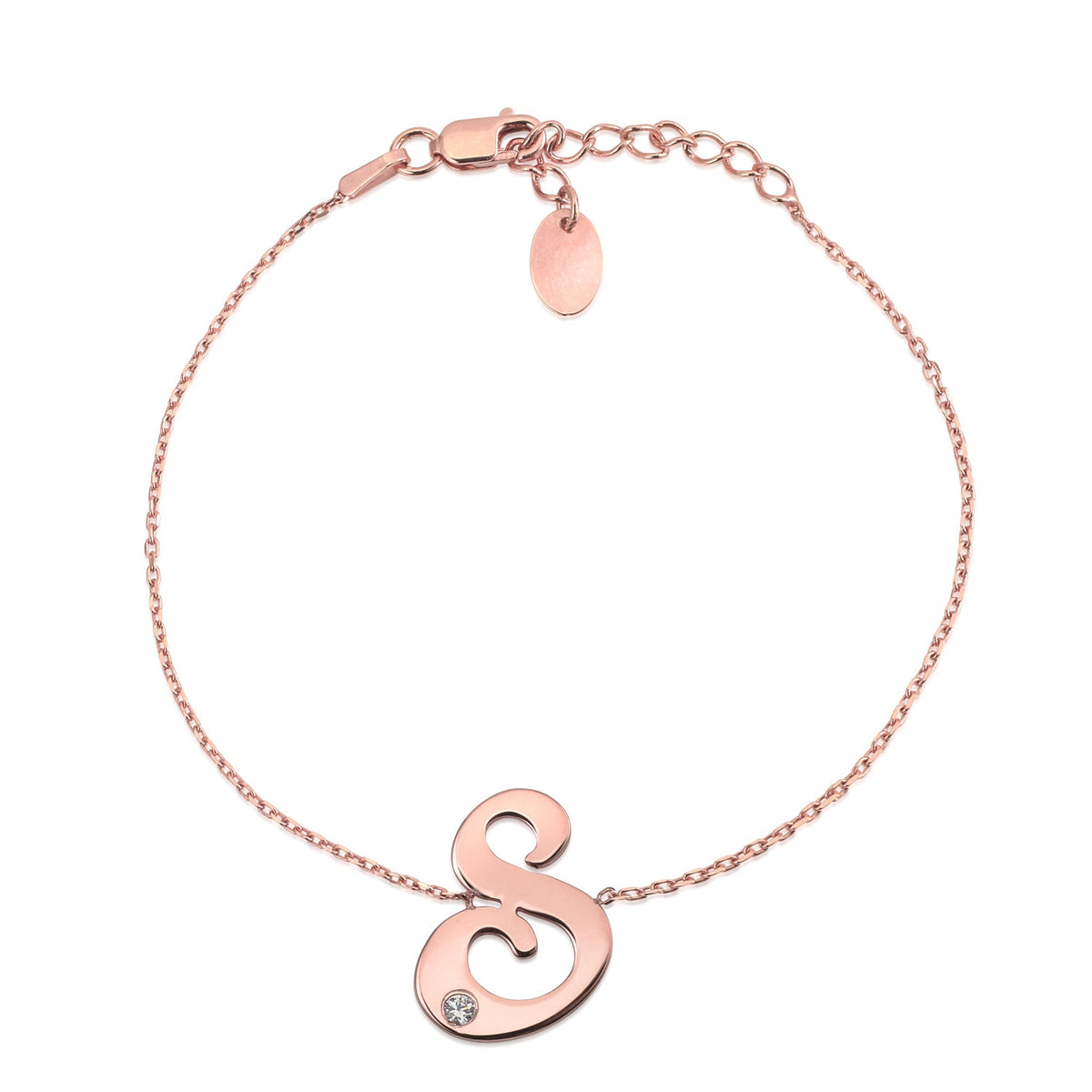 Initial Bracelet in Rose Gold Plated Sterling Silver with CZ Letters by Massete