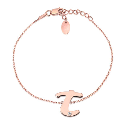 Initial Bracelet in Rose Gold Plated Sterling Silver with CZ Letters by Massete