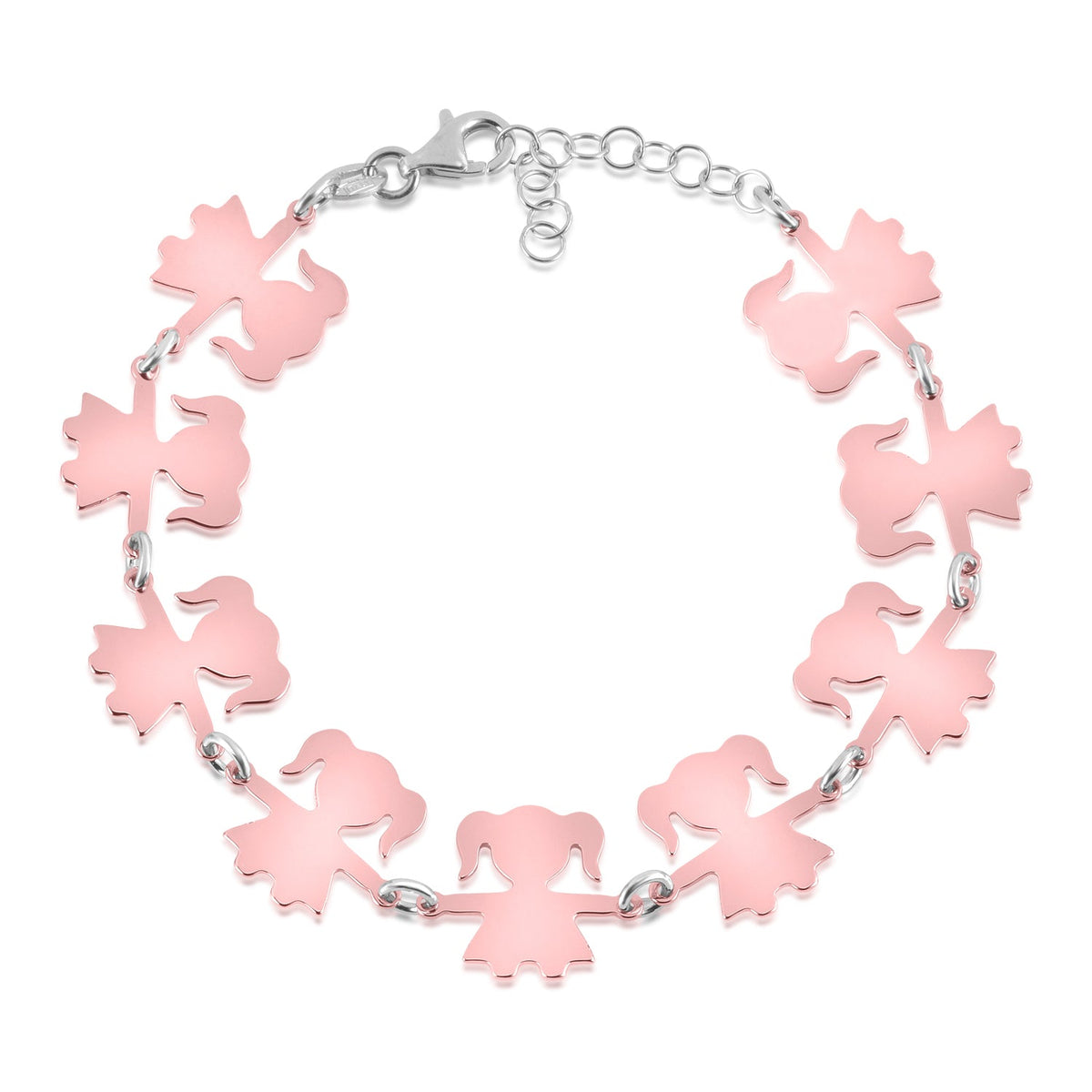 Sterling Silver High Polished Rose Gold Plated Girls Holding Hands Silhouette Figure Bracelet 8" by Massete