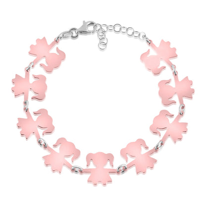 Sterling Silver High Polished Rose Gold Plated Girls Holding Hands Silhouette Figure Bracelet 8" by Massete