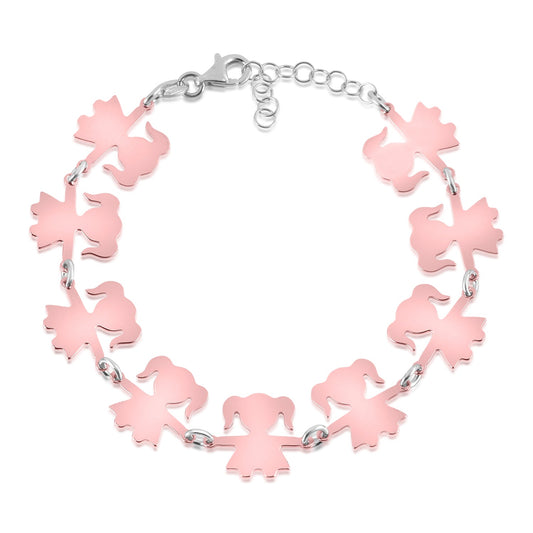 Sterling Silver High Polished Rose Gold Plated Girls Holding Hands Silhouette Figure Bracelet 8" by Massete
