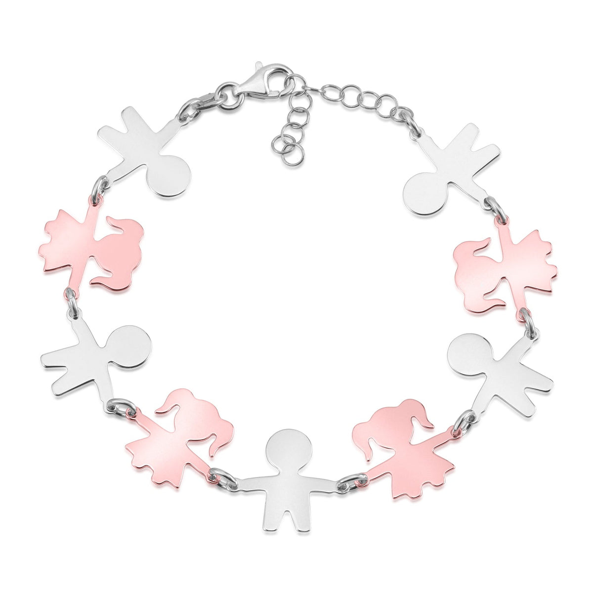 Sterling Silver Rose Gold Plate High Polished Girls Boys Holding Hands Silhouette Figure Bracelet 8" by Massete