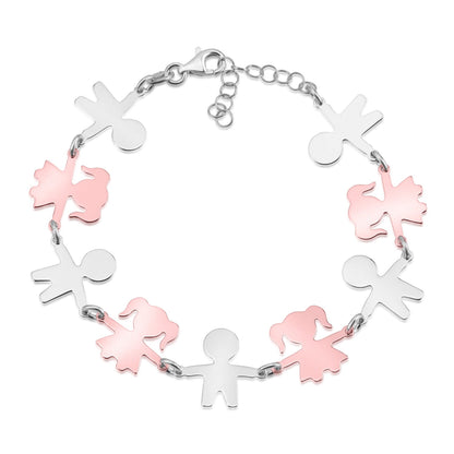 Sterling Silver Rose Gold Plate High Polished Girls Boys Holding Hands Silhouette Figure Bracelet 8" by Massete