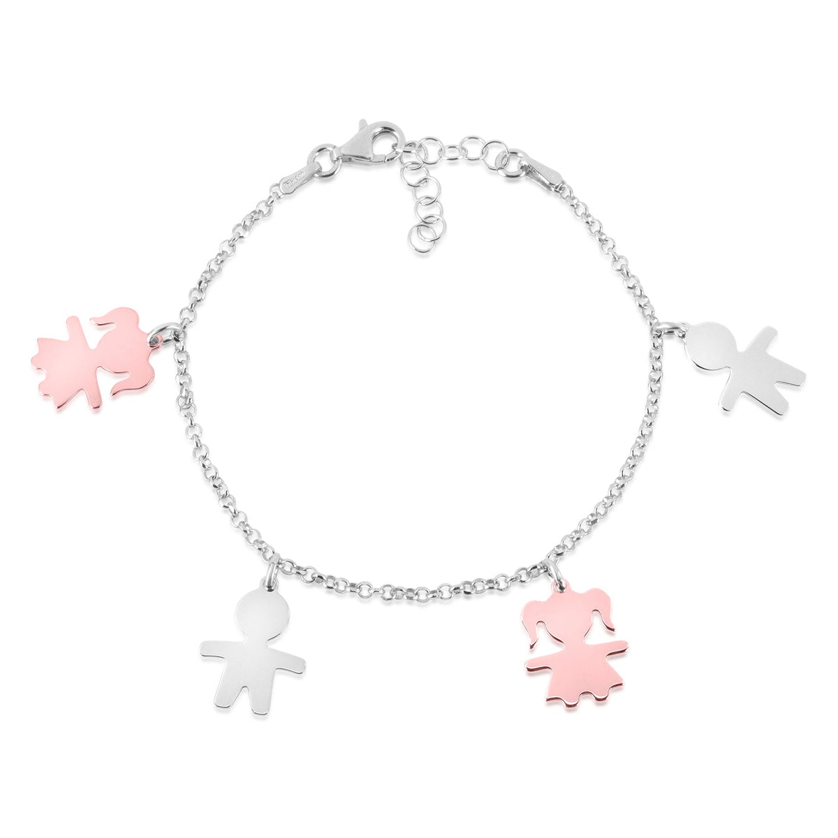 Sterling Silver High Polished Bicolor Rose Gold Plated Girl Boy Silhouette Figure Charm Bracelet 8" by Massete