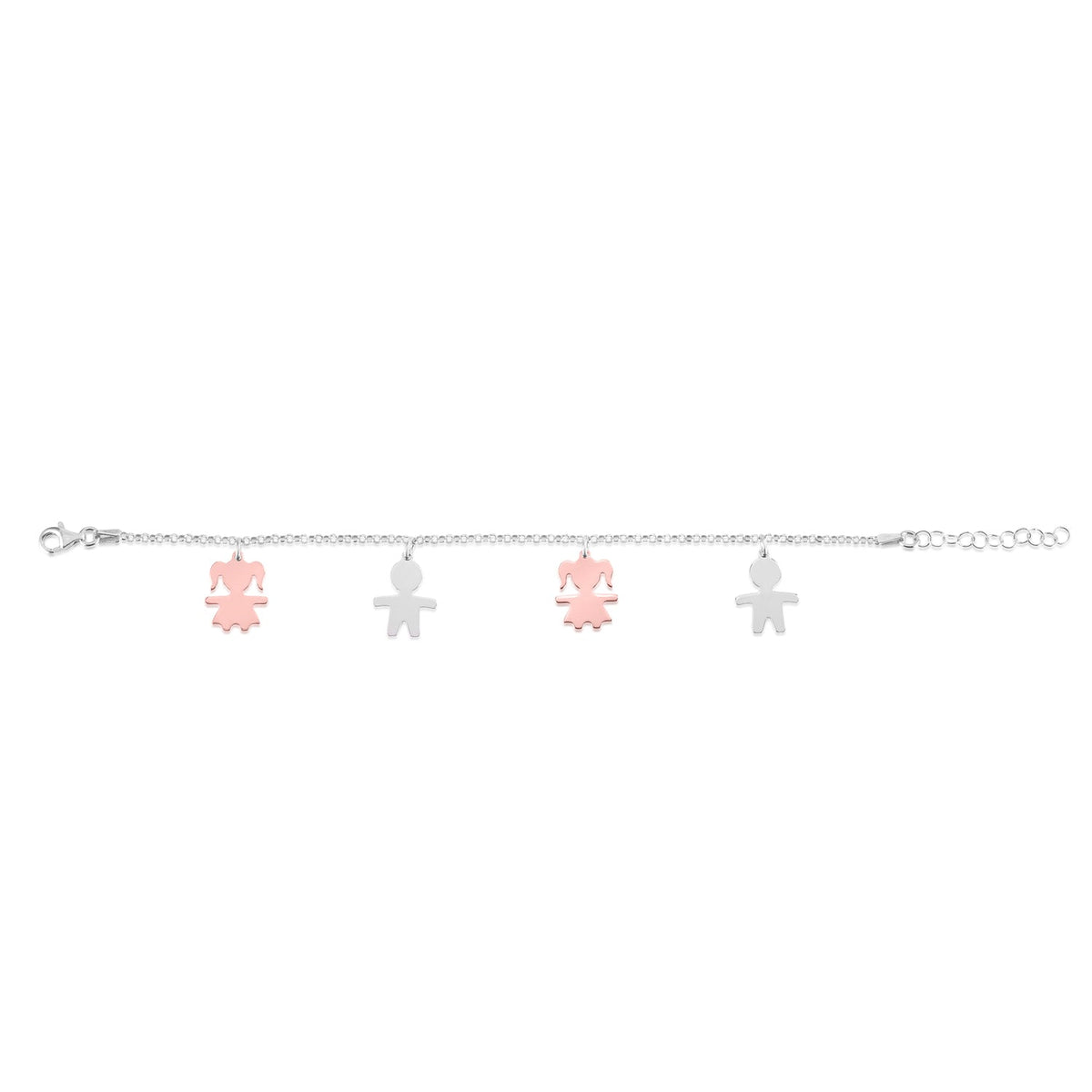 Sterling Silver High Polished Bicolor Rose Gold Plated Girl Boy Silhouette Figure Charm Bracelet 8" by Massete