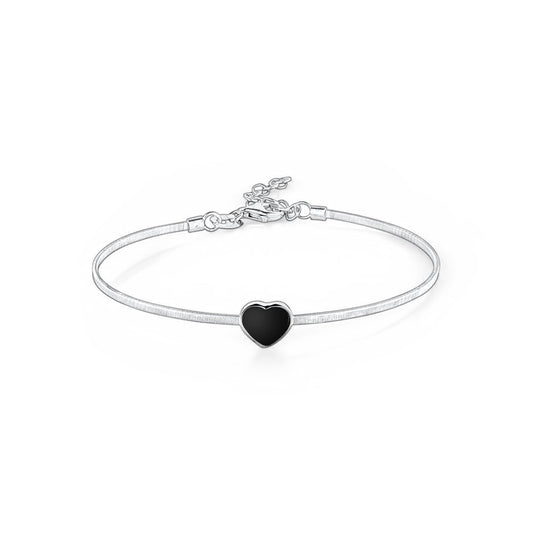 Sterling Silver Wire Bracelet Bangle Heart with Onyx Inlay 7" by Massete