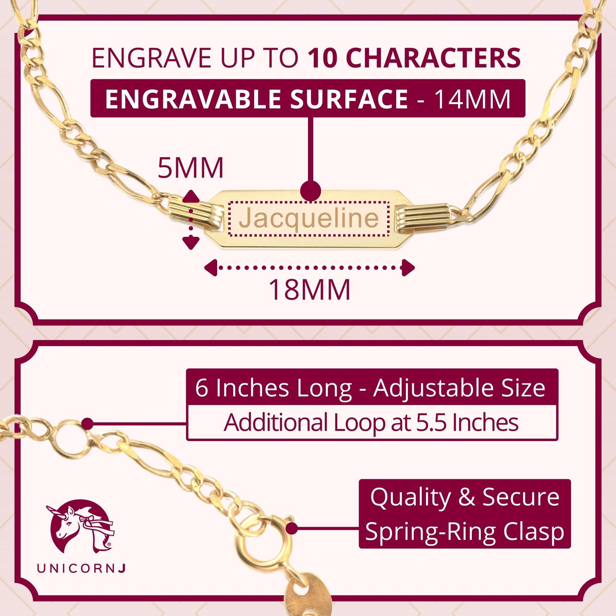 Unicornj children's 14k gold ID bracelet, view 3