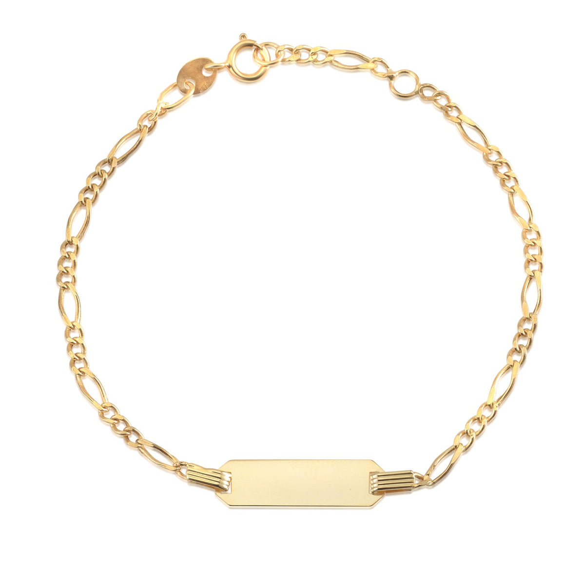 Children's 14k yellow gold ID bracelet with Figaro chain and name plate, Unicornj