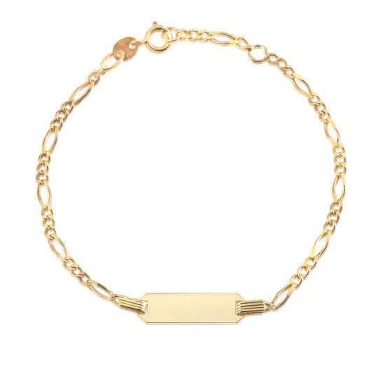 Children's 14k yellow gold ID bracelet with Figaro chain and name plate, Unicornj