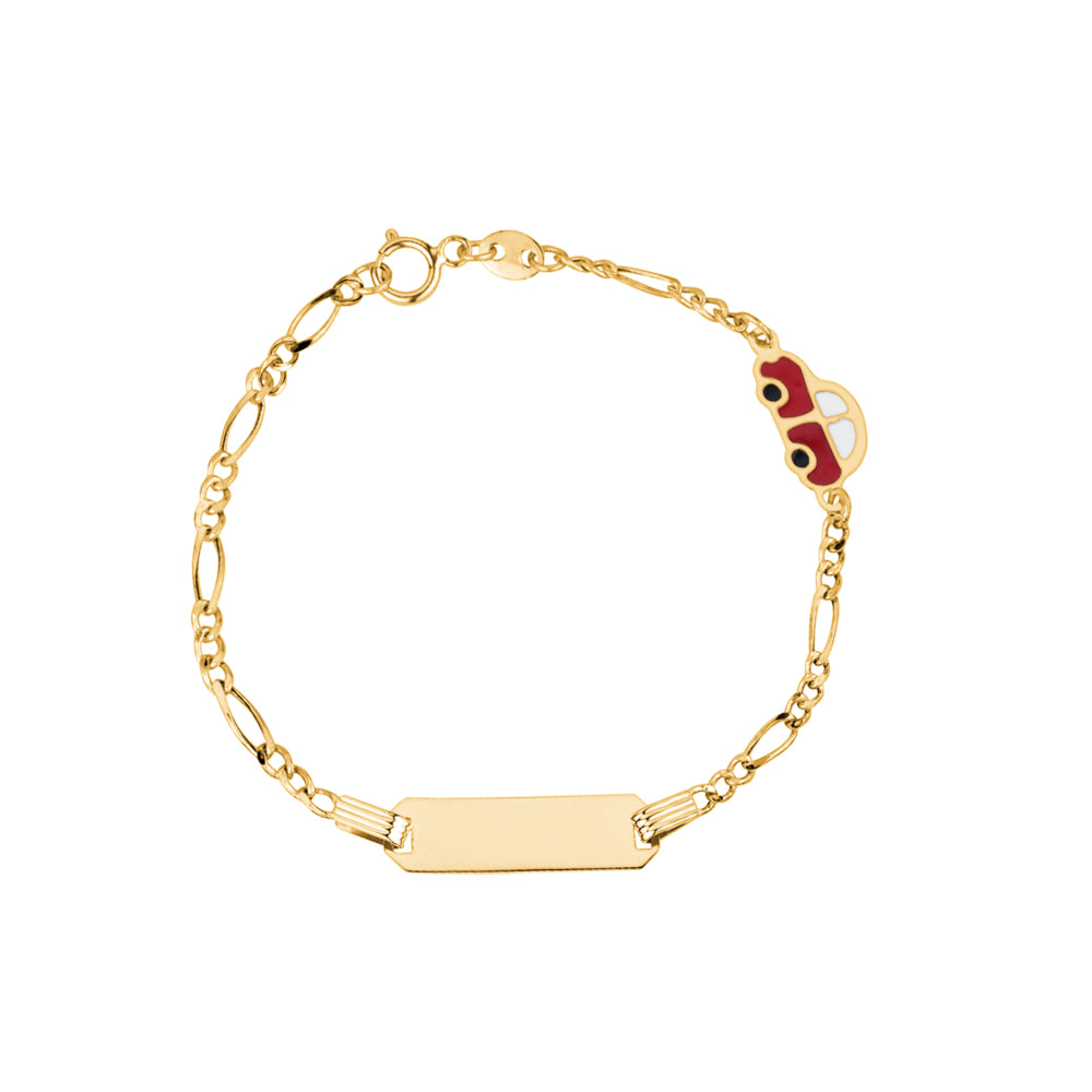 Kids ID Bracelet 14K Yellow Gold for Boys Figaro Chain Car Italy UNICORNJ 5.5" by Massete