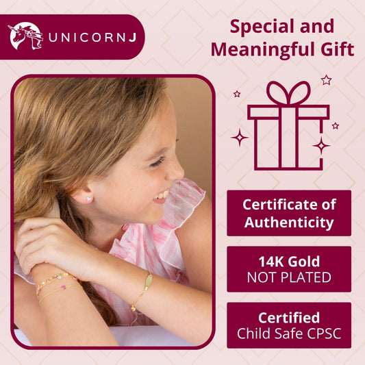 Infographic 1 for Unicornj 14k yellow gold kids engravable ID bracelet with heart charm