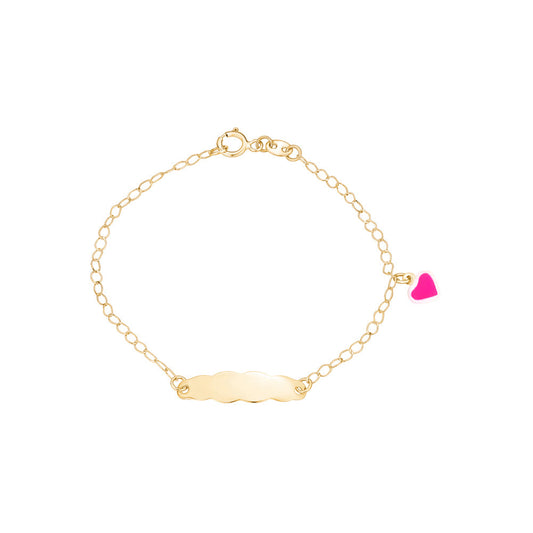 Unicornj 14k gold kids ID bracelet with pink enamel heart charm