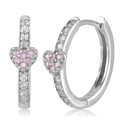 Heart Huggie Earrings in 14k White Gold with CZ Pink and Blue by Massete