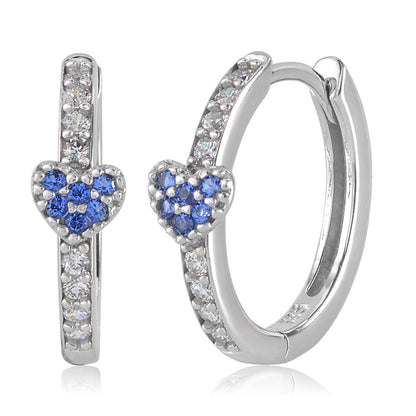 Heart Huggie Earrings in 14k White Gold with CZ Pink and Blue by Massete