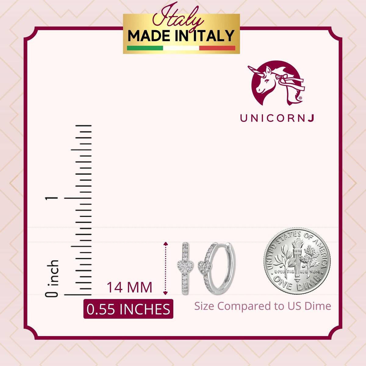 Heart Huggie Earrings in 14k White Gold with CZ Pink and Blue by Massete