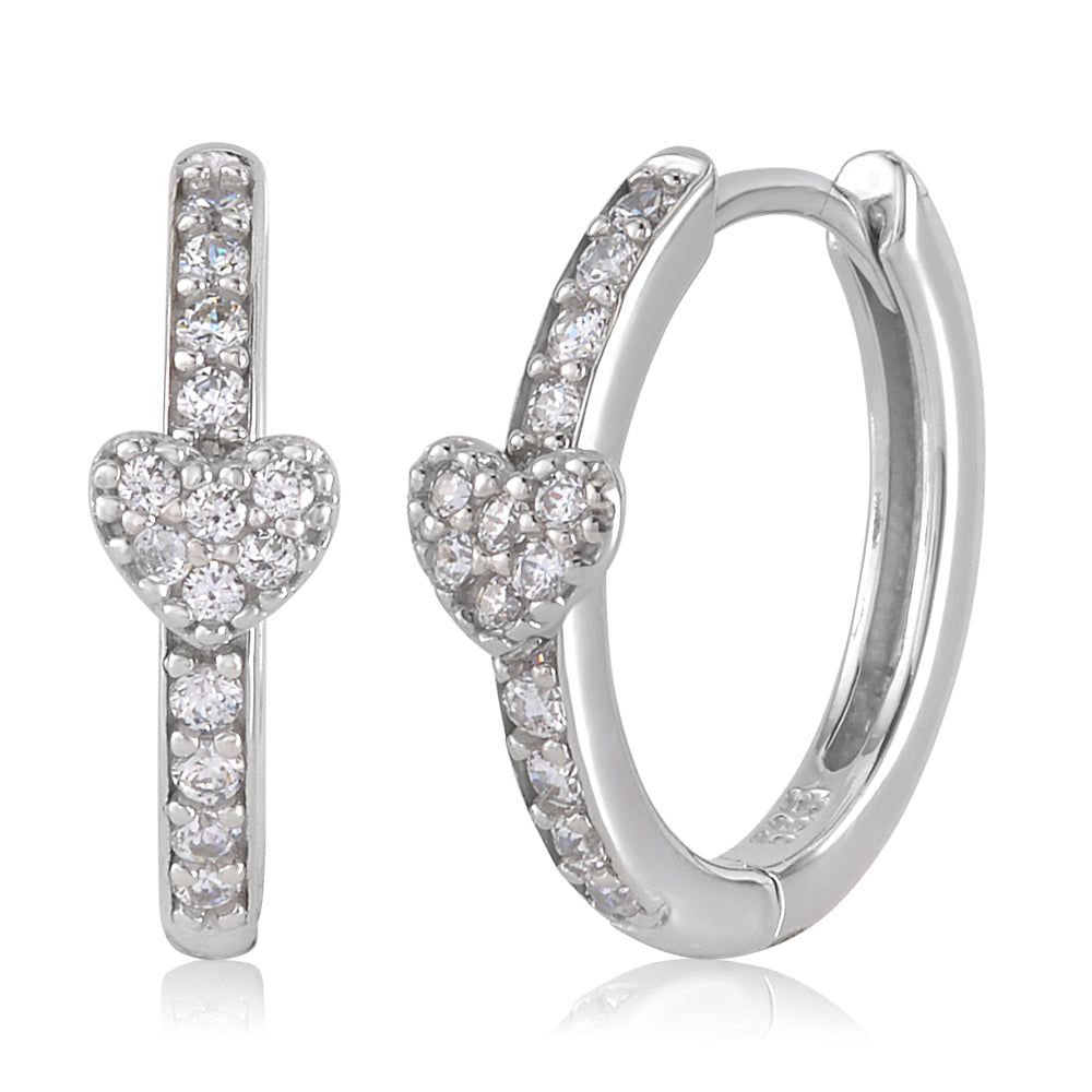 Heart Huggie Earrings in 14k White Gold with CZ Pink and Blue by Massete