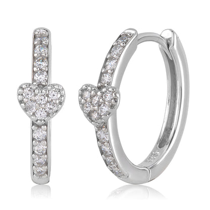 Heart Huggie Earrings in 14k White Gold with CZ Pink and Blue by Massete