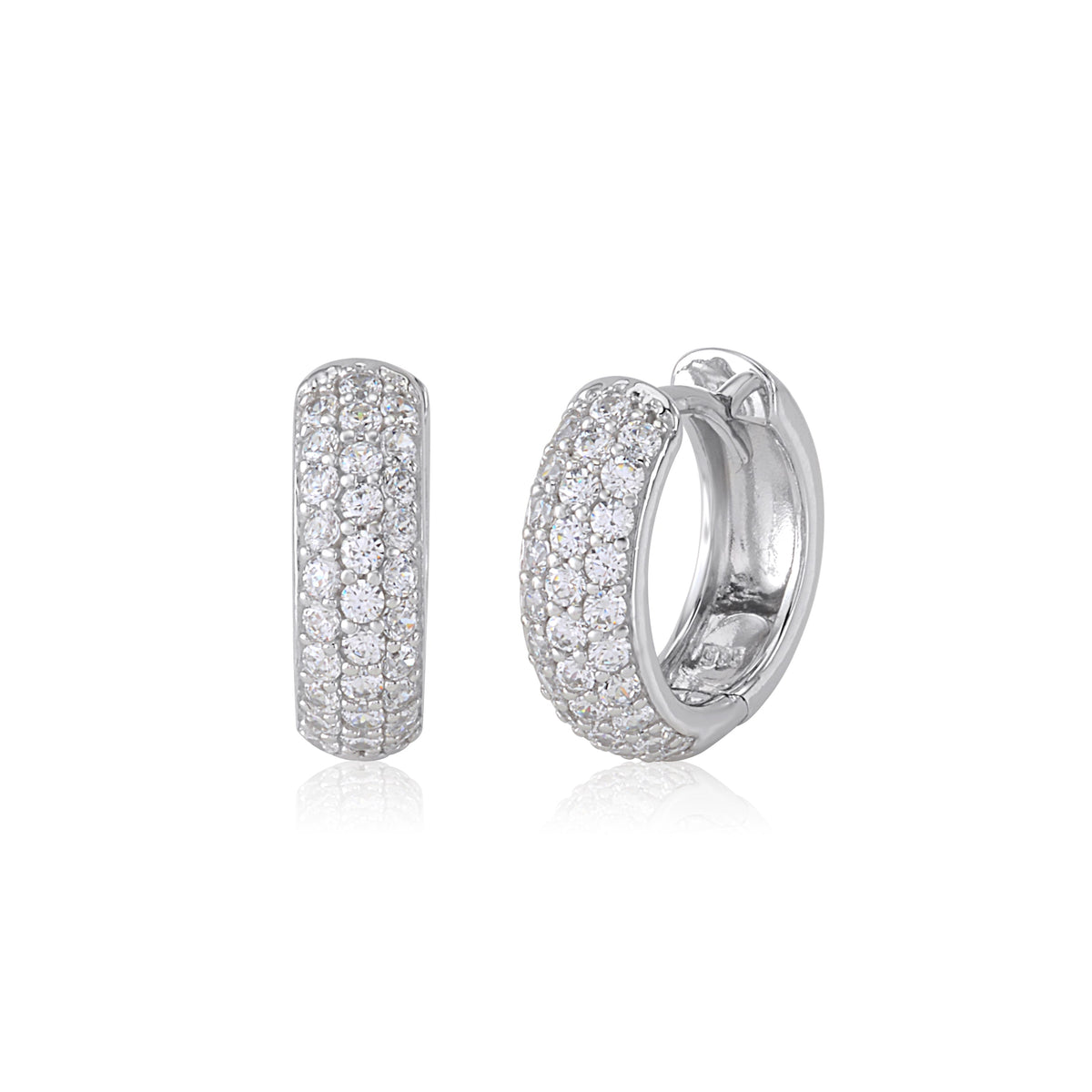 UNICORNJ 14K White Gold Wide Round Hoop Huggie Earrings with Pave CZ's 12mm Italy by Massete