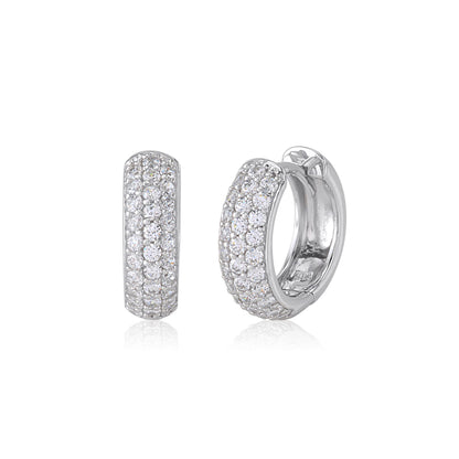 UNICORNJ 14K White Gold Wide Round Hoop Huggie Earrings with Pave CZ's 12mm Italy by Massete