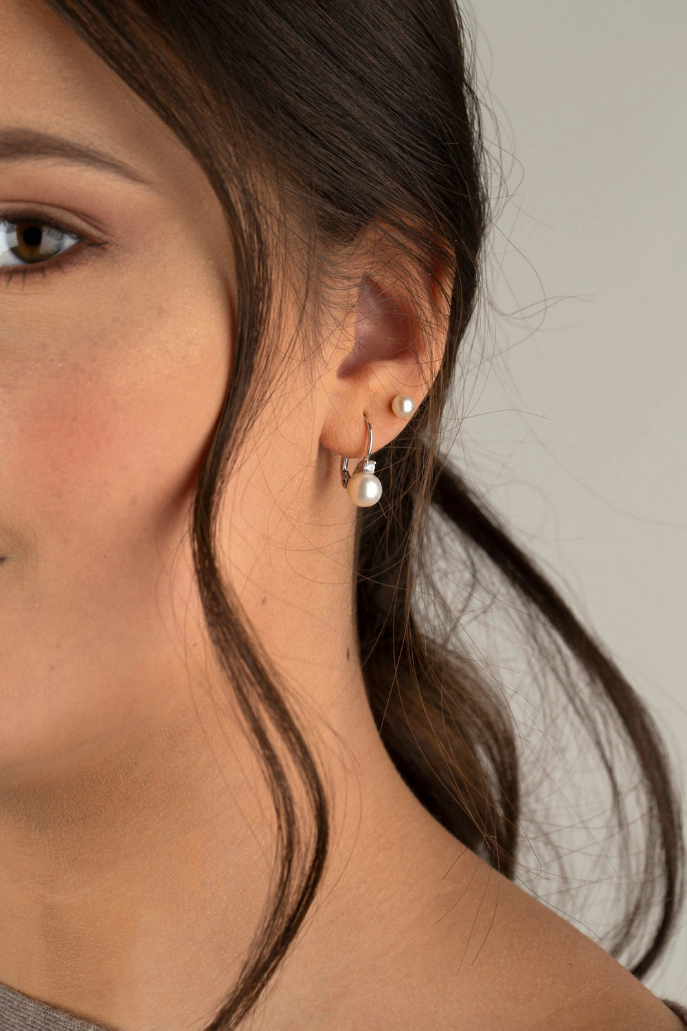 UNICORNJ 14K White Gold Freshwater Cultured Pearl Leverback Earrings with CZ Italy by Massete