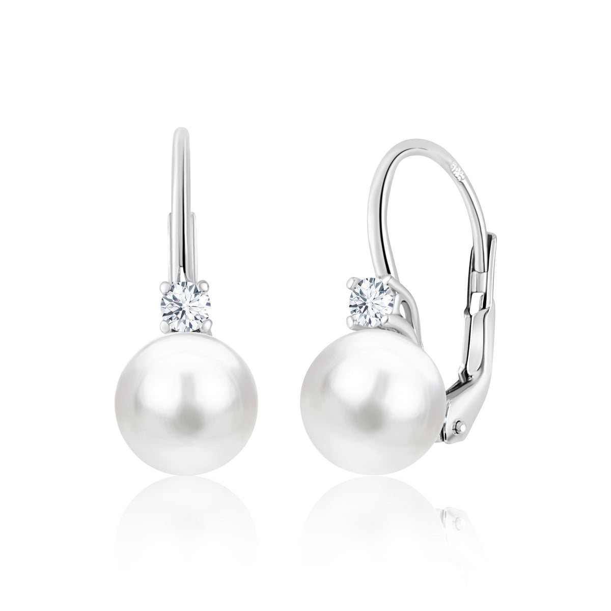 UNICORNJ 14K White Gold Freshwater Cultured Pearl Leverback Earrings with CZ Italy by Massete