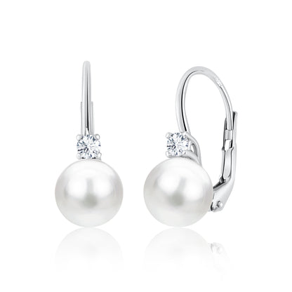 UNICORNJ 14K White Gold Freshwater Cultured Pearl Leverback Earrings with CZ Italy by Massete